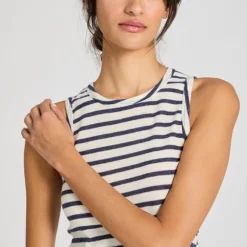 Alberte Top, Viskose/Uld - Reverse Denim Stripe
