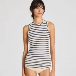 Alberte Top, Viskose/Uld - Reverse Denim Stripe