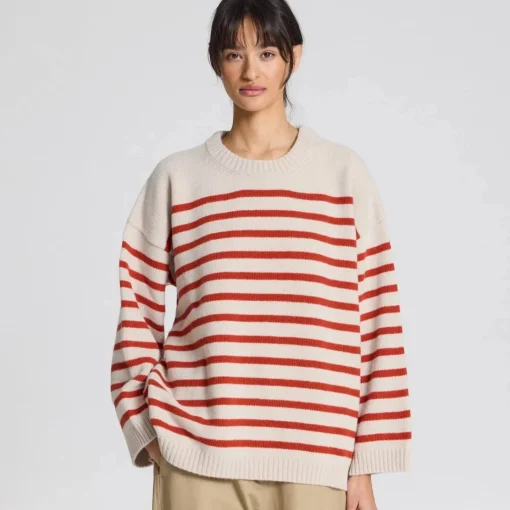 Barbera Striktrøje - Lambswool - Island Fossil / Raspberry