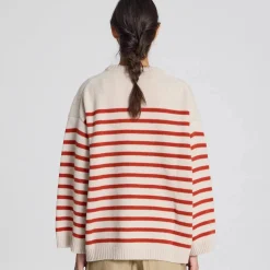 Barbera Striktrøje - Lambswool - Island Fossil / Raspberry