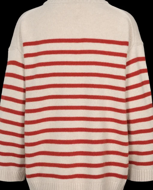 Barbera Striktrøje - Lambswool - Island Fossil / Raspberry