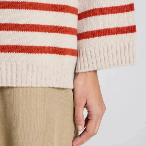 Barbera Striktrøje - Lambswool - Island Fossil / Raspberry