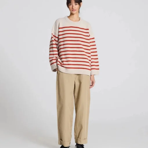 Barbera Striktrøje - Lambswool - Island Fossil / Raspberry