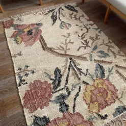 Jou Kelim Gulvtæppe - Jute/Bomuld - Flower