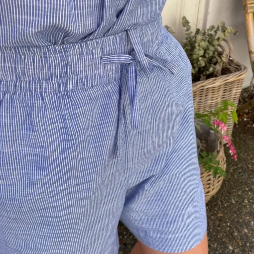 Sydney String Shorts - Øko Bomuld - Medium Blue Stripe