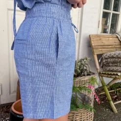 Sydney String Shorts - Øko Bomuld - Medium Blue Stripe