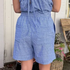 Sydney String Shorts - Øko Bomuld - Medium Blue Stripe