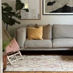 Valencia - Jute Kelim Gulvtæppe - Natural/rosa/gul/lyseblå