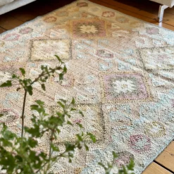 Valencia - Jute Kelim Gulvtæppe - Natural/rosa/gul/lyseblå
